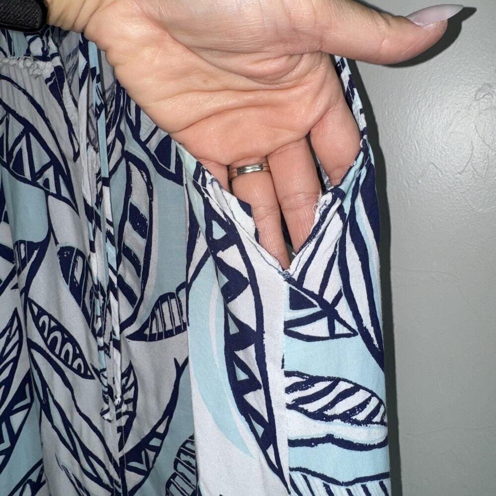 Fresh Produce ADA Palm Leave Print Dress Sleeveless Sz XS Hi Low Hem - Picture 7 of 11